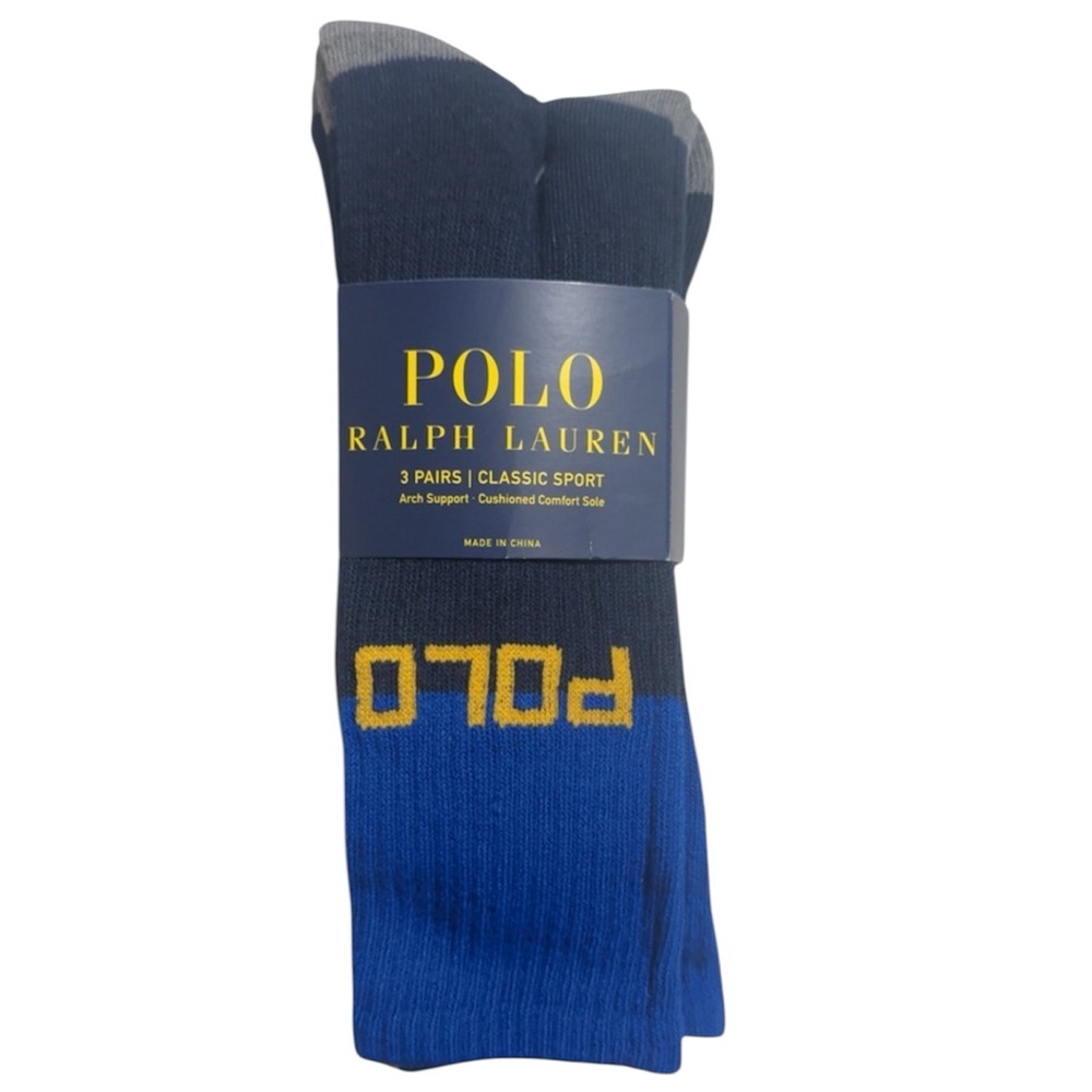 Polo by Ralph Lauren Men's Blue, Gray and Yellow Socks Size 6-12 1/2